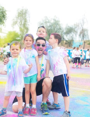 Dad and kids after running 5k