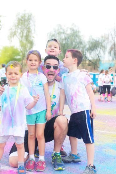 Dad and kids after running 5k