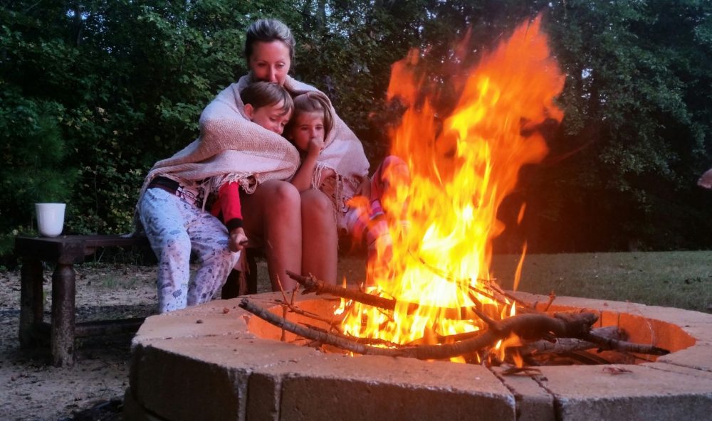 Family bonfire camping